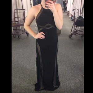 black and blush pink prom dress